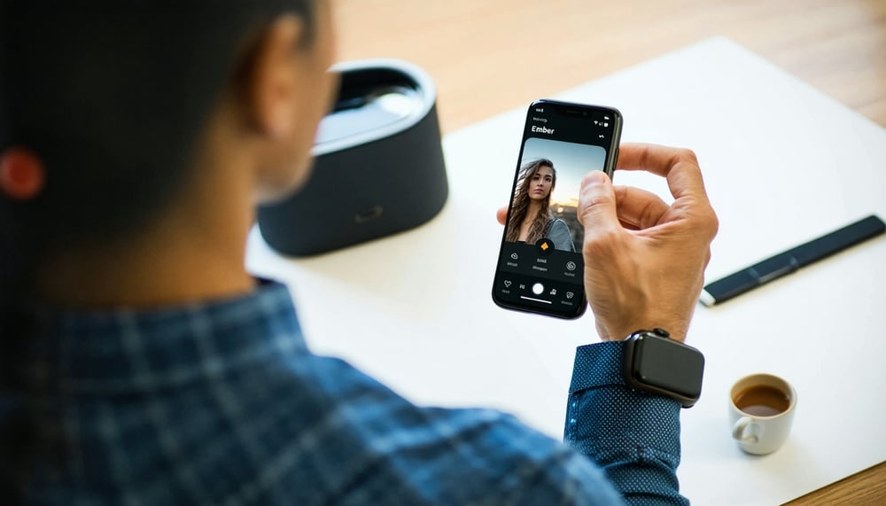 Employee using Ember Mobility wellness app with smartwatch integration