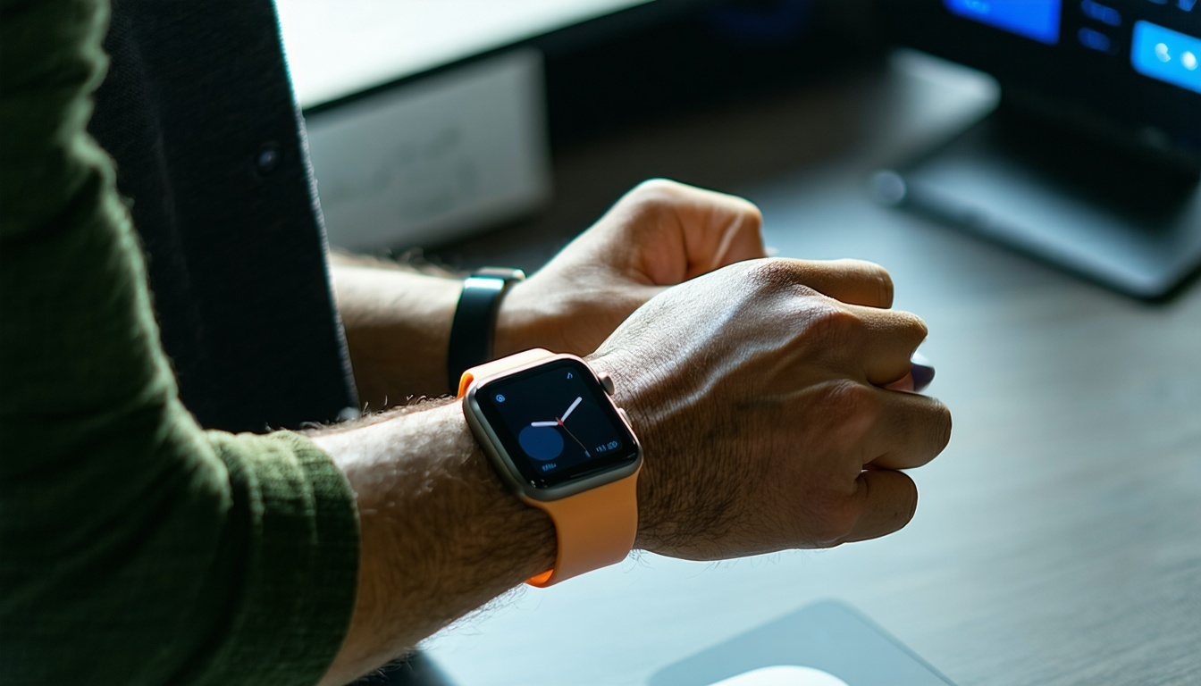 Employee using a fitness app on smartwatch